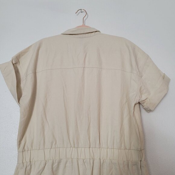 Universal Thread Womens Beige Button-Front Jumpsuit Size 16 Short Sleeve Cotton - Picture 4 of 8
